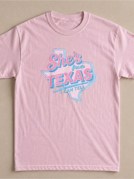 Gildan Tops - Light Pink 'She's From Texas' Country Music Graphic Unisex T‑Shirt
